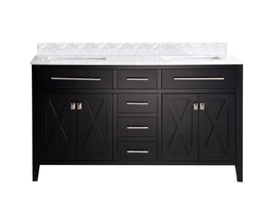 Wimbledon 60" Espresso Double Sink Bathroom Vanity with White Carrara Marble Countertop Laviva 313YG319-60E-WC