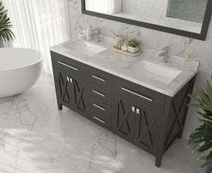 Wimbledon 60" Espresso Double Sink Bathroom Vanity with White Carrara Marble Countertop Laviva 313YG319-60E-WC