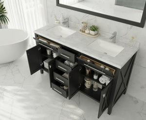 Wimbledon 60" Espresso Double Sink Bathroom Vanity with White Carrara Marble Countertop Laviva 313YG319-60E-WC