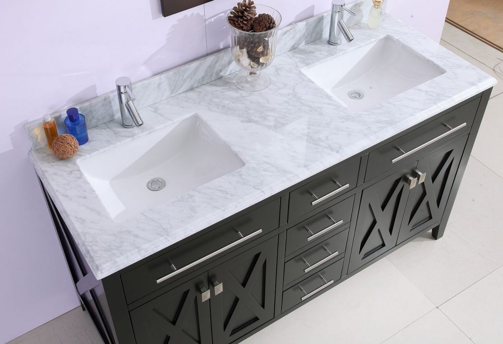 Wimbledon 60" Espresso Double Sink Bathroom Vanity with White Carrara Marble Countertop Laviva 313YG319-60E-WC
