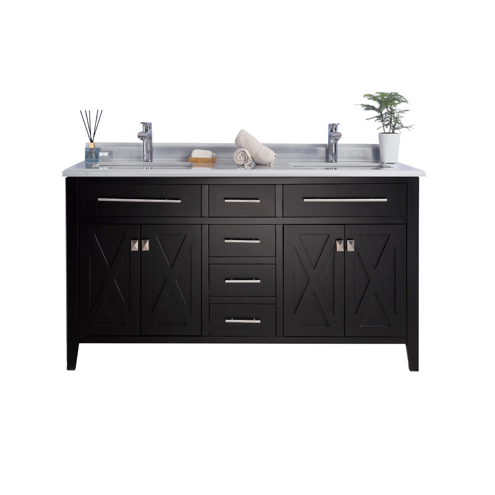 Wimbledon 60" Espresso Double Sink Bathroom Vanity with White Stripes Marble Countertop Laviva 313YG319-60E-WS