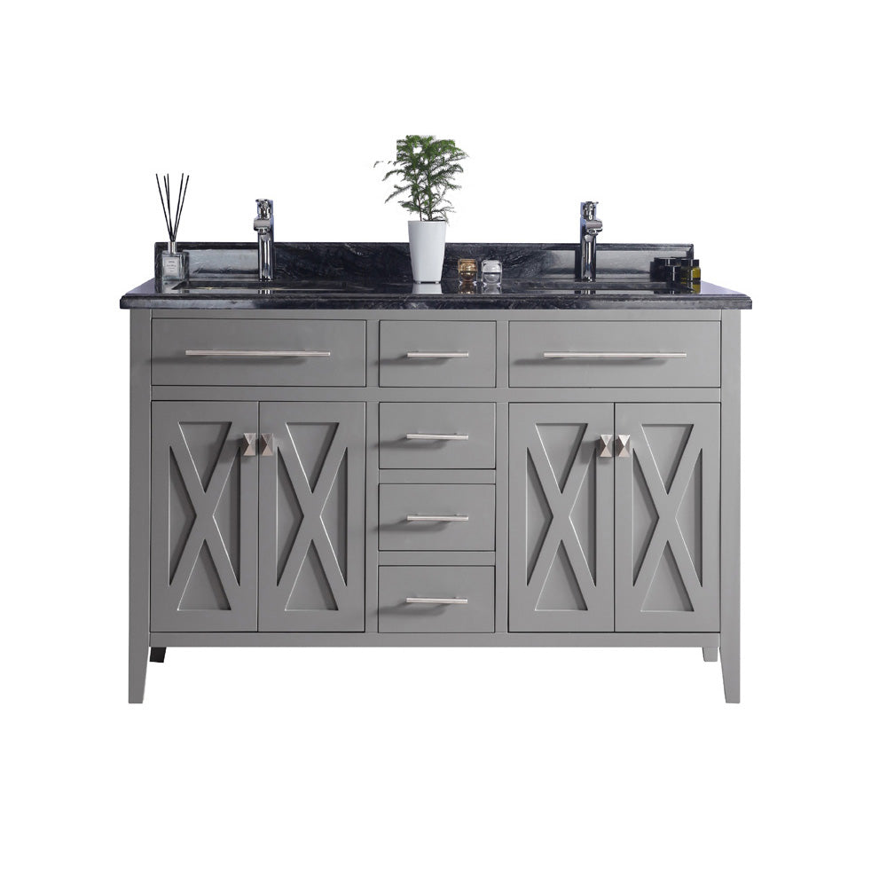 Wimbledon 60" Grey Double Sink Bathroom Vanity with Black Wood Marble Countertop Laviva 313YG319-60G-BW