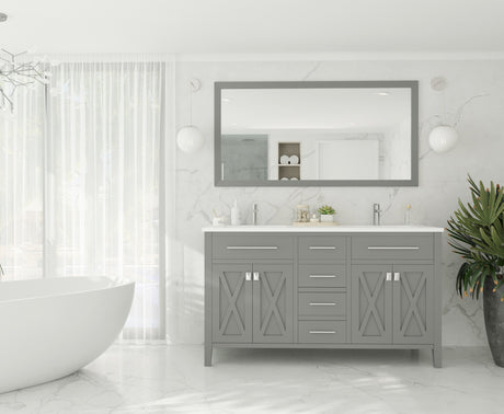 Wimbledon 60" Grey Double Sink Bathroom Vanity with Matte White VIVA Stone Solid Surface Countertop Laviva 313YG319-60G-MW