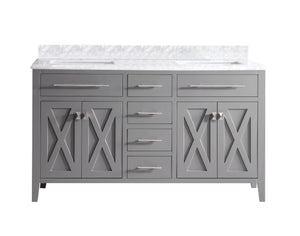 Wimbledon 60" Grey Double Sink Bathroom Vanity with White Carrara Marble Countertop Laviva 313YG319-60G-WC