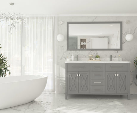 Wimbledon 60" Grey Double Sink Bathroom Vanity with White Carrara Marble Countertop Laviva 313YG319-60G-WC