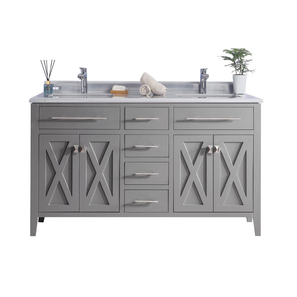 Wimbledon 60" Grey Double Sink Bathroom Vanity with White Stripes Marble Countertop Laviva 313YG319-60G-WS
