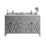 Wimbledon 60" Grey Double Sink Bathroom Vanity with White Stripes Marble Countertop Laviva 313YG319-60G-WS