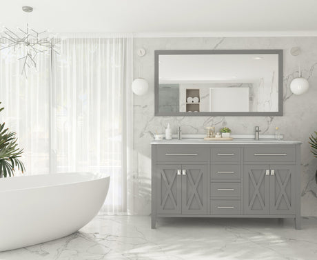 Wimbledon 60" Grey Double Sink Bathroom Vanity with White Stripes Marble Countertop Laviva 313YG319-60G-WS