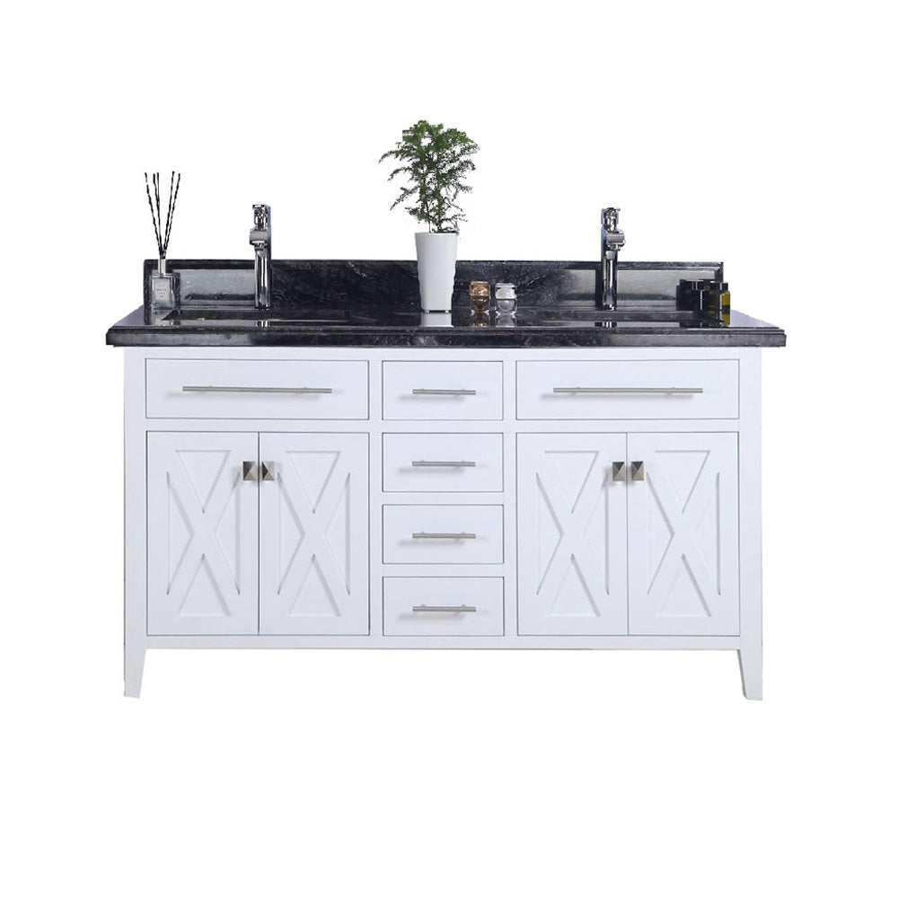 Wimbledon 60" White Double Sink Bathroom Vanity with Black Wood Marble Countertop Laviva 313YG319-60W-BW