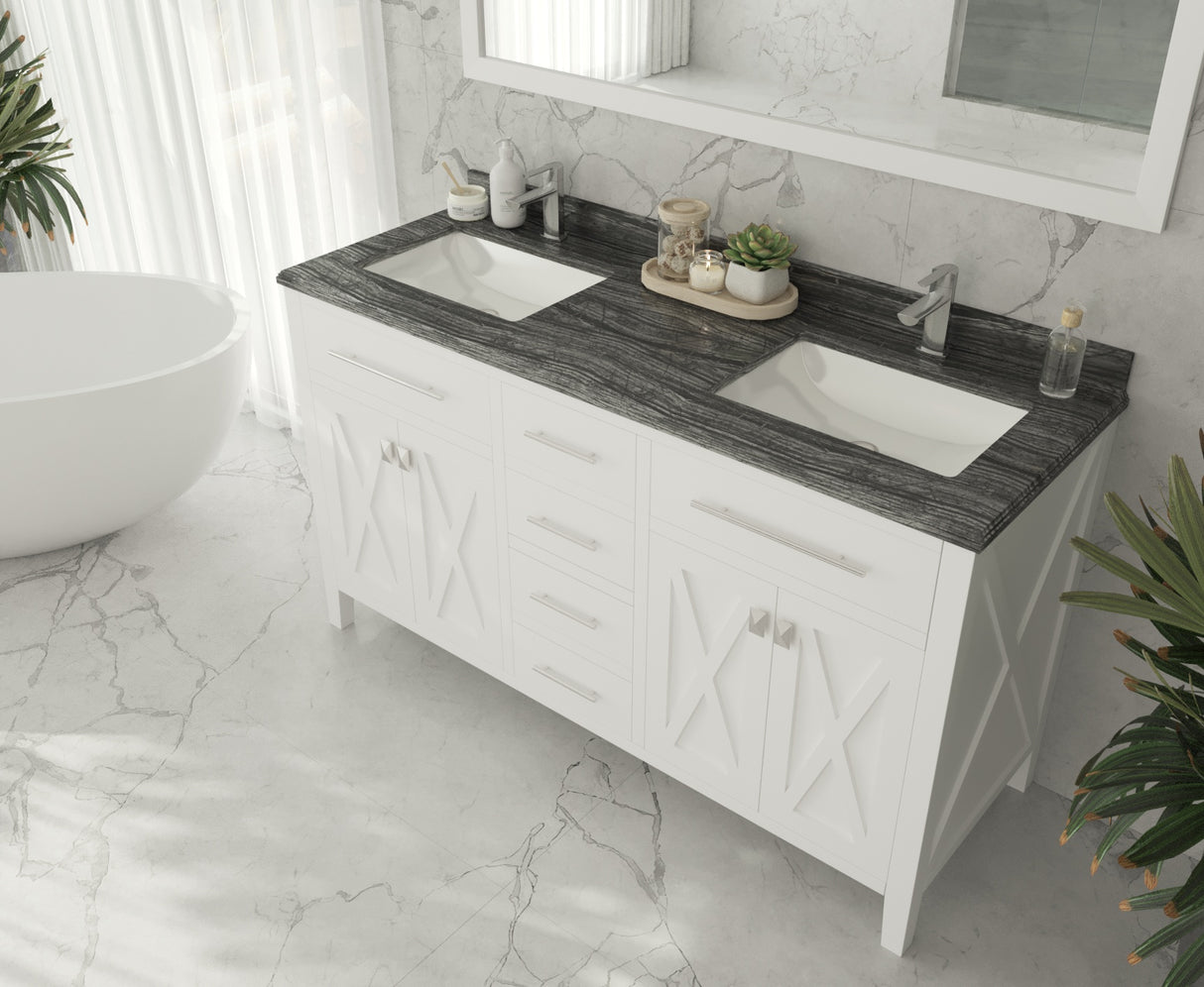 Wimbledon 60" White Double Sink Bathroom Vanity with Black Wood Marble Countertop Laviva 313YG319-60W-BW