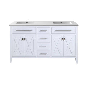 Wimbledon 60" White Double Sink Bathroom Vanity with Matte White VIVA Stone Solid Surface Countertop Laviva 313YG319-60W-MW