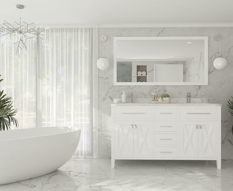 Wimbledon 60" White Double Sink Bathroom Vanity with White Carrara Marble Countertop Laviva 313YG319-60W-WC