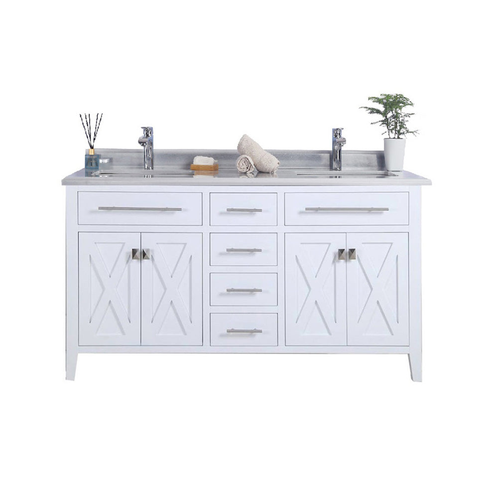 Wimbledon 60" White Double Sink Bathroom Vanity with White Stripes Marble Countertop Laviva 313YG319-60W-WS