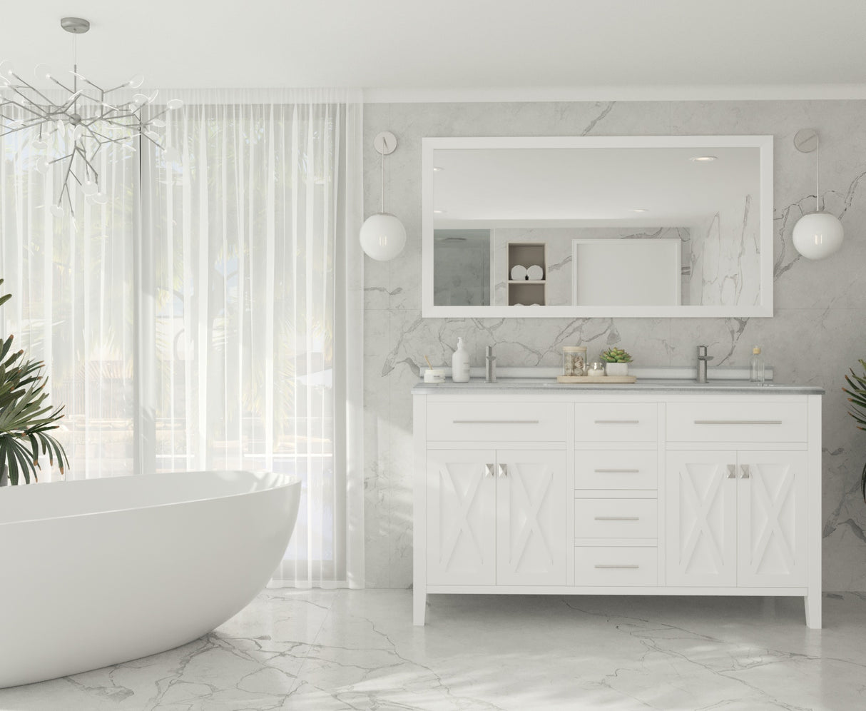 Wimbledon 60" White Double Sink Bathroom Vanity with White Stripes Marble Countertop Laviva 313YG319-60W-WS