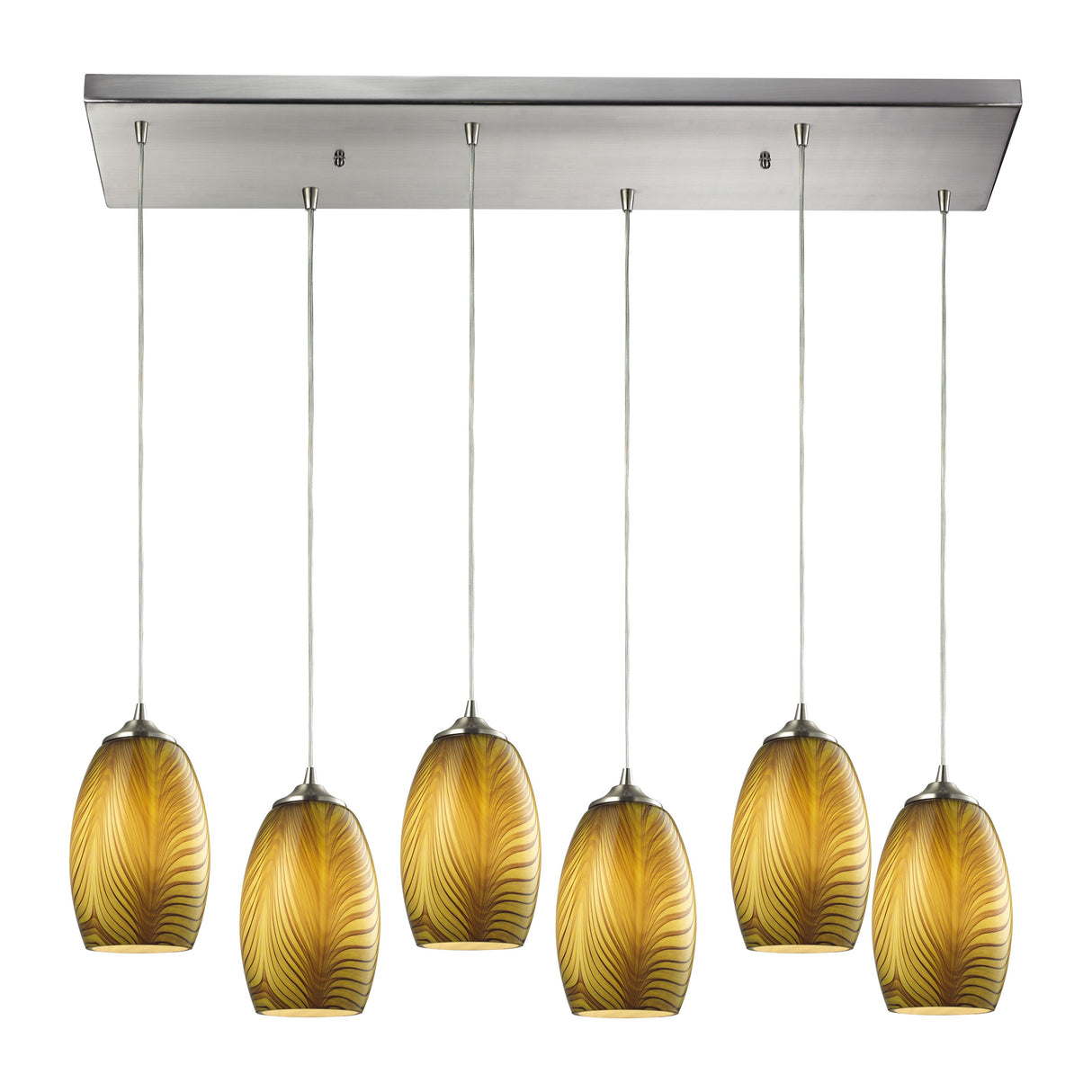 Elk 31630/6RC Tidewaters 30'' Wide 6-Light Pendant - Satin Nickel with Amber Glass