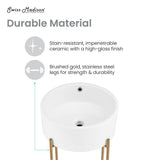 Monaco 16.5" Round Console Sink, White Basin Brushed Gold Legs