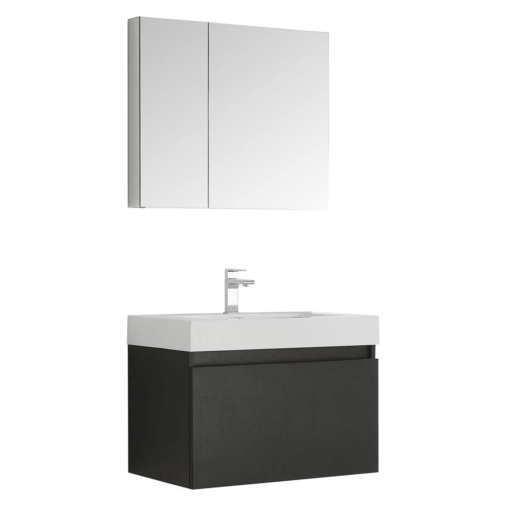 Fresca FVN8007BW Fresca Mezzo 30" Black Wall Hung Modern Bathroom Vanity w/ Medicine Cabinet