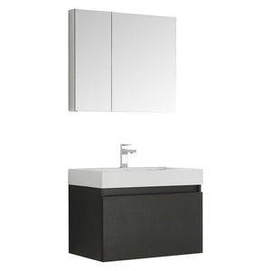 Fresca FVN8007BW Fresca Mezzo 30" Black Wall Hung Modern Bathroom Vanity w/ Medicine Cabinet