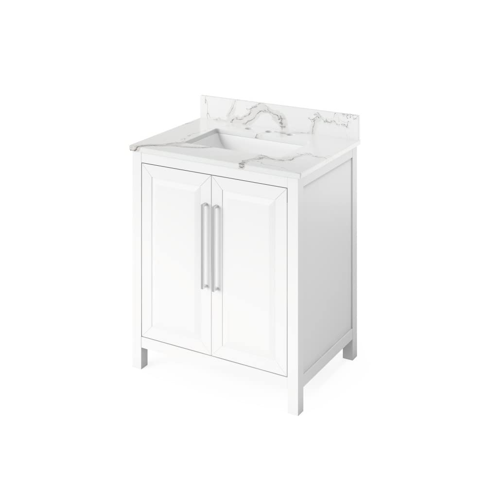 Jeffrey Alexander VKITCAD30WHCQR 30" White Cade Vanity, Calacatta Vienna Quartz Vanity Top, undermount rectangle bowl