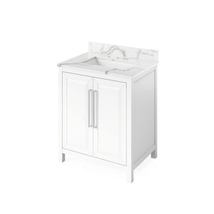 Jeffrey Alexander VKITCAD30WHCQR 30" White Cade Vanity, Calacatta Vienna Quartz Vanity Top, undermount rectangle bowl