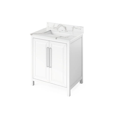 Jeffrey Alexander VKITCAD30WHCQR 30" White Cade Vanity, Calacatta Vienna Quartz Vanity Top, undermount rectangle bowl