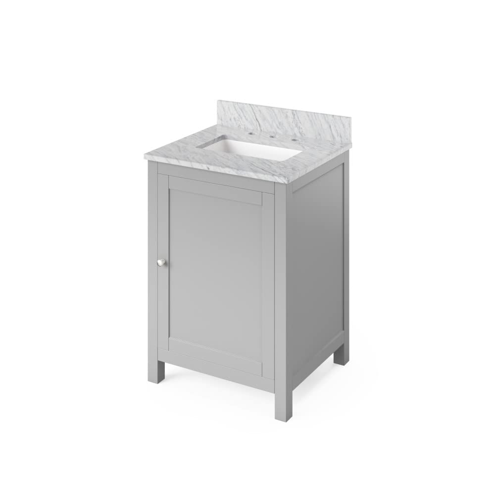 Jeffrey Alexander VKITAST24GRWCR 24" Grey Astoria Vanity, White Carrara Marble Vanity Top, undermount rectangle bowl
