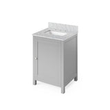 Jeffrey Alexander VKITAST24GRWCR 24" Grey Astoria Vanity, White Carrara Marble Vanity Top, undermount rectangle bowl