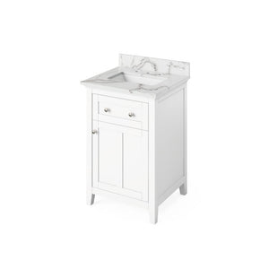Jeffrey Alexander VKITCHA24WHCQR 24" White Chatham Vanity, Calacatta Vienna Quartz Vanity Top, undermount rectangle bowl