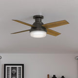Hunter Fan Dempsey Low Profile Ceiling Fans with Lights and Remote, Flush Mount Ceiling Fan with Lights, Metal, Brushed Nickel Finish, 44 Inch LED