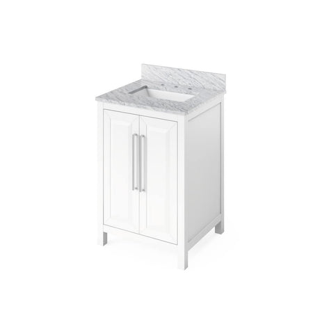 Jeffrey Alexander VKITCAD24WHWCR 24" White Cade Vanity, White Carrara Marble Vanity Top, undermount rectangle bowl