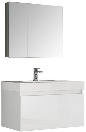 Fresca FVN8008WH Fresca Mezzo 36" White Wall Hung Modern Bathroom Vanity w/ Medicine Cabinet