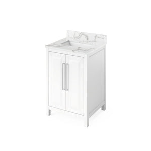 Jeffrey Alexander VKITCAD24WHCQR 24" White Cade Vanity, Calacatta Vienna Quartz Vanity Top, undermount rectangle bowl