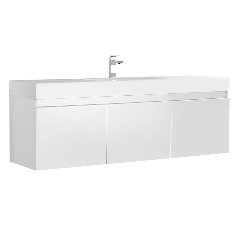 Fresca FCB8041WH-I Fresca Mezzo 60" White Wall Hung Single Sink Modern Bathroom Cabinet w/ Integrated Sink