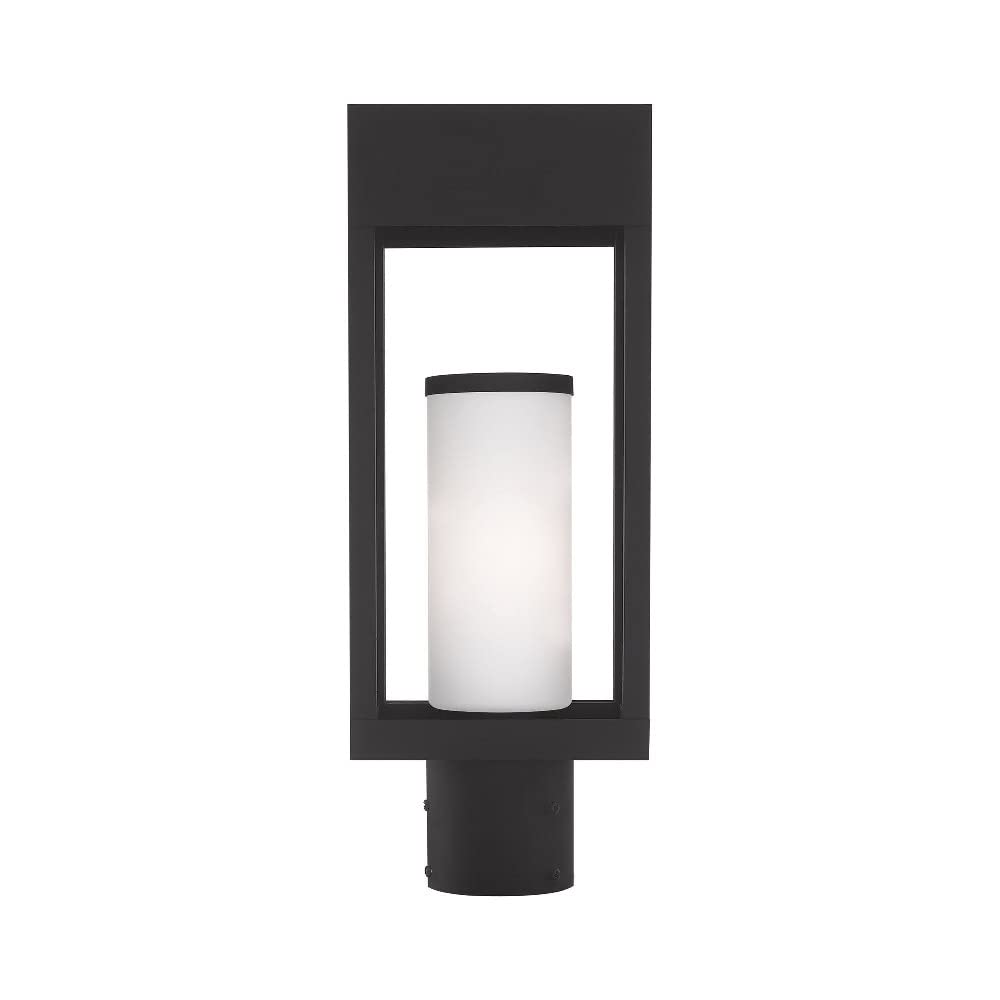 Livex Lighting 20984-04 Bleecker - One Light Outdoor Post Top Lantern with Satin Opal White Glass, Choose Finish: Black Finish