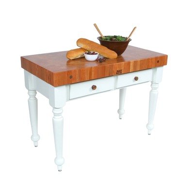 John Boos CHY-CUCR05-SHF-AL - Rustica Island, 2 Drawers & Shelf, Cherry End Grain Top