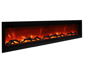 Amantii SYM-88 Symmetry Smart Electric  88" Indoor / Outdoor WiFi Enabled Built In Fireplace, Featuring a MultiFunction Remote Control , Multi Speed Flame Motor and a 10 piece Birch Log Set