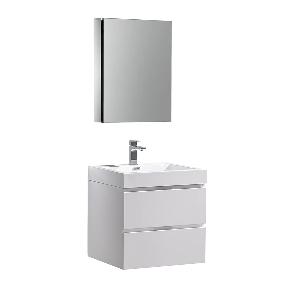 Fresca FVN8324WH Fresca Valencia 24" Glossy White Wall Hung Modern Bathroom Vanity w/ Medicine Cabinet