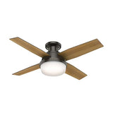 Hunter Fan Dempsey Low Profile Ceiling Fans with Lights and Remote, Flush Mount Ceiling Fan with Lights, Metal, Brushed Nickel Finish, 44 Inch LED