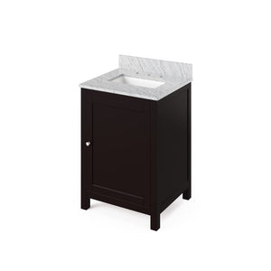 Jeffrey Alexander VKITAST24ESWCR 24" Espresso Astoria Vanity, White Carrara Marble Vanity Top, undermount rectangle bowl