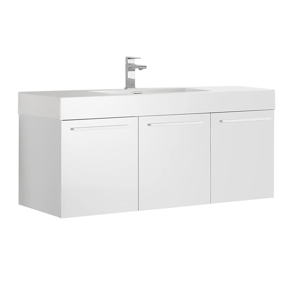 Fresca FCB8092WH-I Fresca Vista 48" White Wall Hung Modern Bathroom Cabinet w/ Integrated Sink