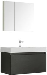 Fresca FVN8008BW Fresca Mezzo 36" Black Wall Hung Modern Bathroom Vanity w/ Medicine Cabinet