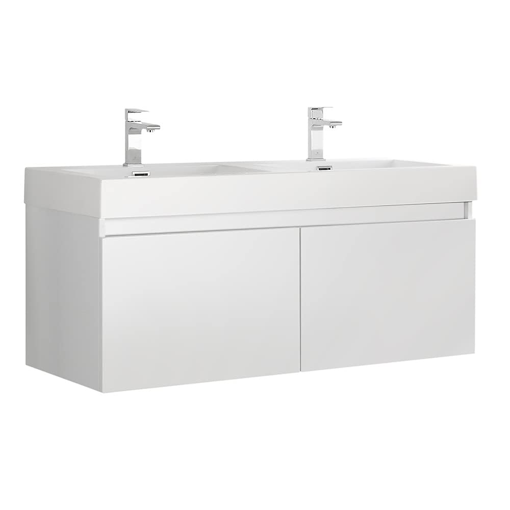 Fresca FCB8012WH-I Fresca Mezzo 48" White Wall Hung Double Sink Modern Bathroom Cabinet w/ Integrated Sink