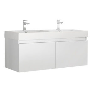 Fresca FCB8012WH-I Fresca Mezzo 48" White Wall Hung Double Sink Modern Bathroom Cabinet w/ Integrated Sink