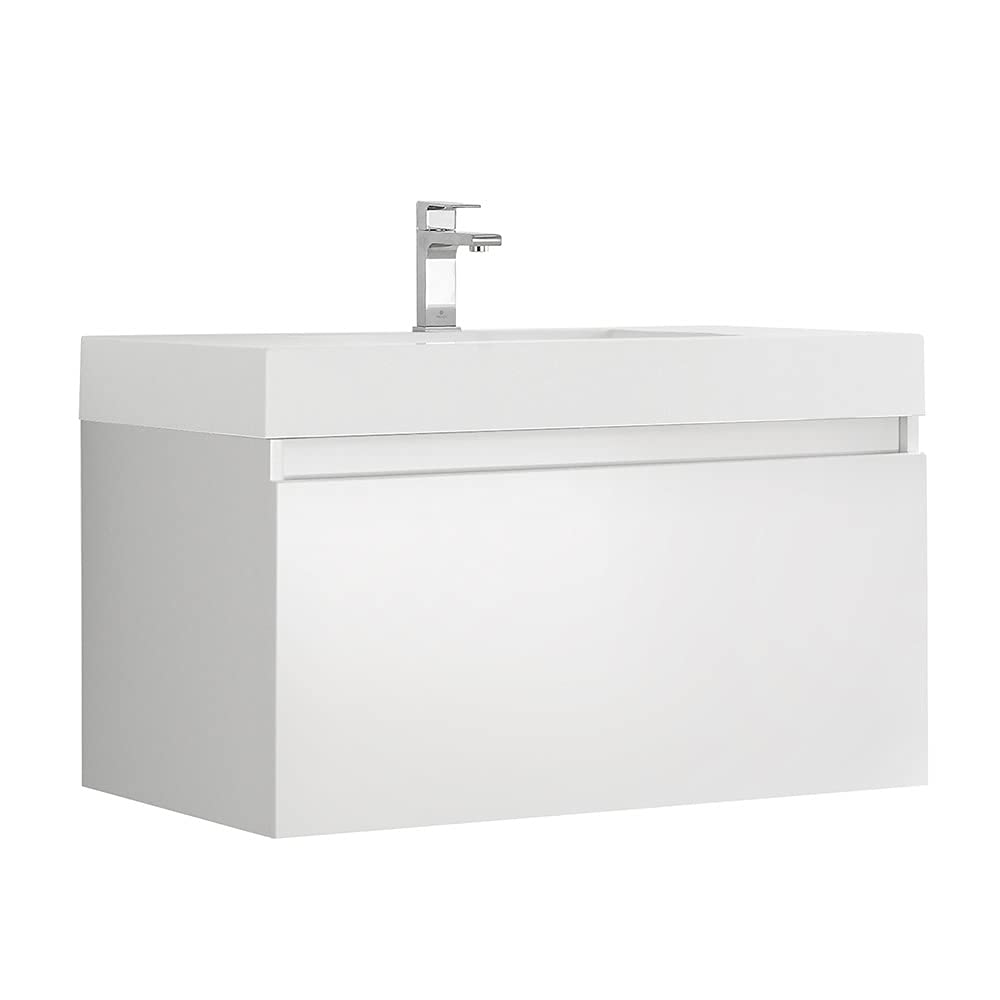 Fresca FCB8008WH-I Fresca Mezzo 36" White Wall Hung Modern Bathroom Cabinet w/ Integrated Sink