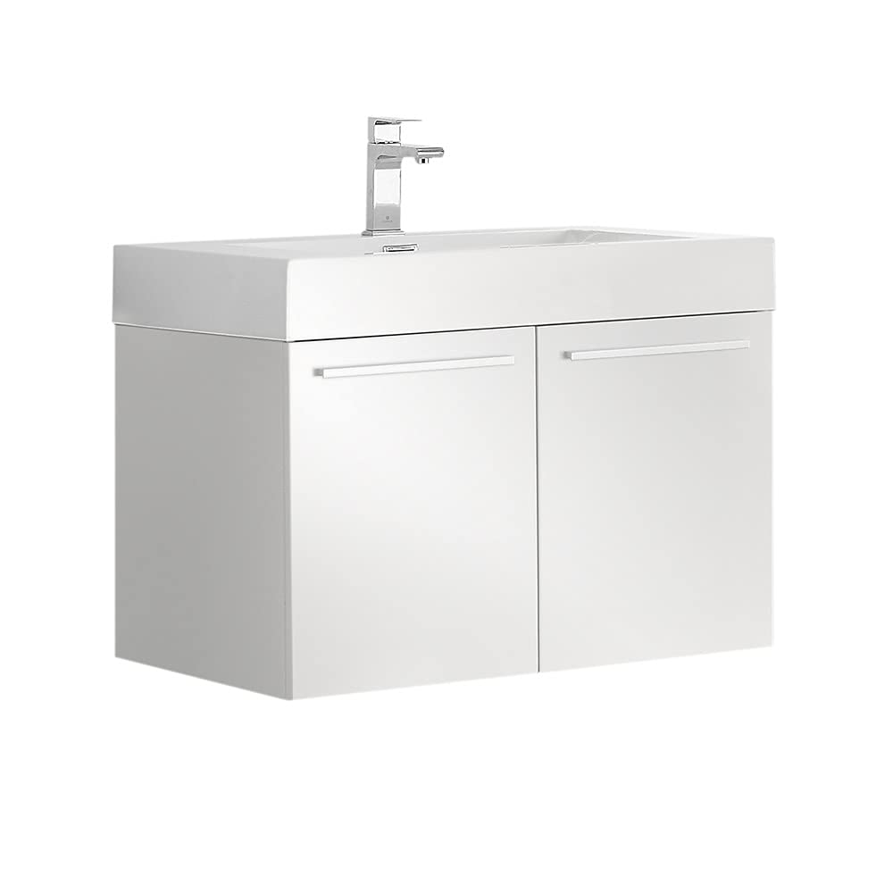 Fresca FCB8089WH-I Fresca Vista 30" White Wall Hung Modern Bathroom Cabinet w/ Integrated Sink