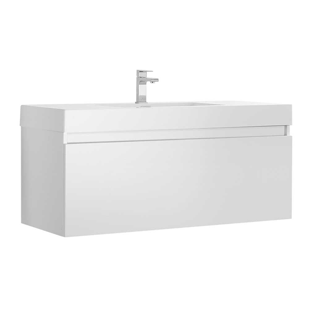 Fresca FCB8011WH-I Fresca Mezzo 48" White Wall Hung Modern Bathroom Cabinet w/ Integrated Sink