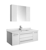 Fresca FVN6142WH-UNS Fresca Lucera 42" White Wall Hung Undermount Sink Modern Bathroom Vanity w/ Medicine Cabinet