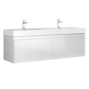 Fresca FCB8042WH-I Fresca Mezzo 60" White Wall Hung Double Sink Modern Bathroom Cabinet w/ Integrated Sink