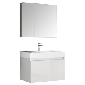 Fresca FVN8007WH Fresca Mezzo 30" White Wall Hung Modern Bathroom Vanity w/ Medicine Cabinet