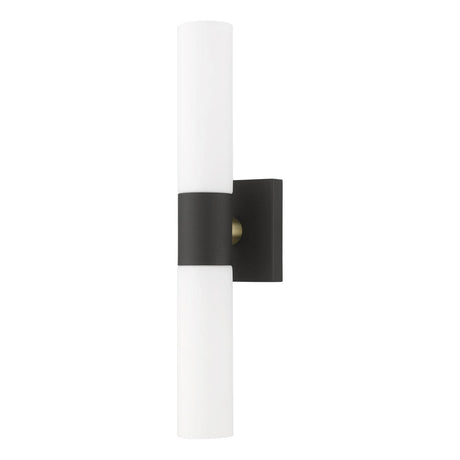 Aero 2 Light Wall Sconce in Textured Black with Antique Brass Accent (10102-14)